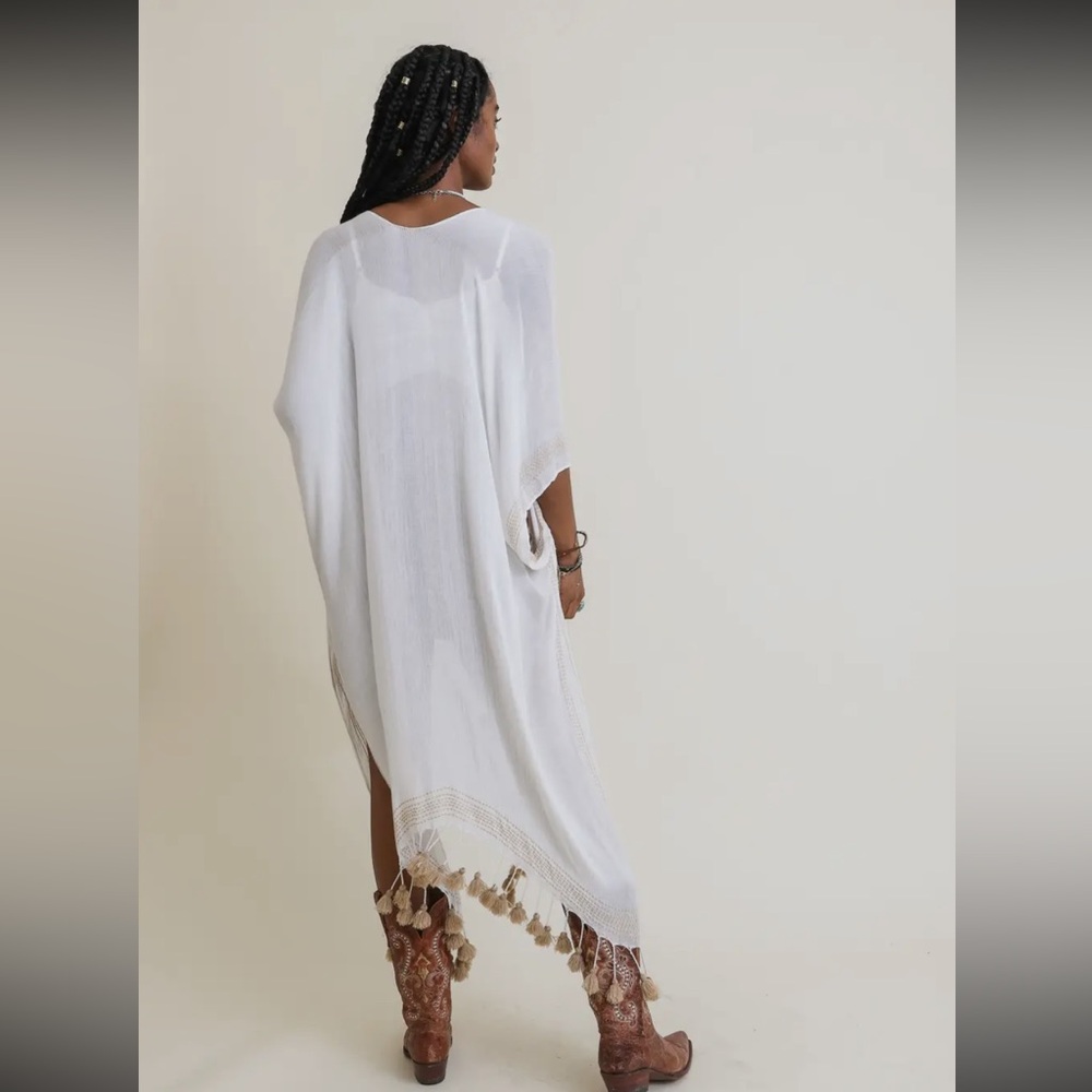 White Tassel Kimono Cover-Up - Picture 2 of 2